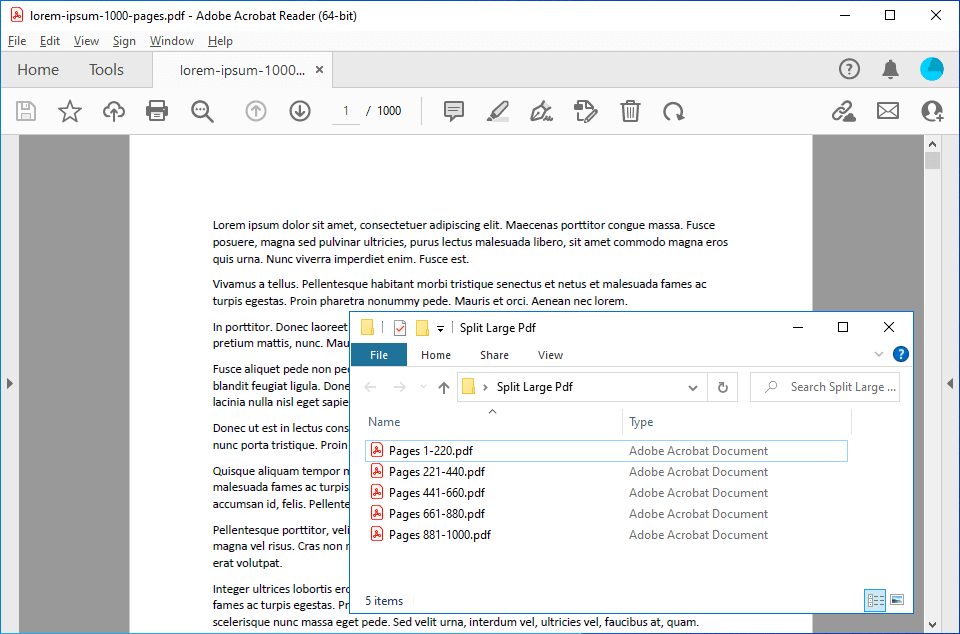 Splitting a large PDF file into small PDF files using a lazy loading in C# and VB.NET