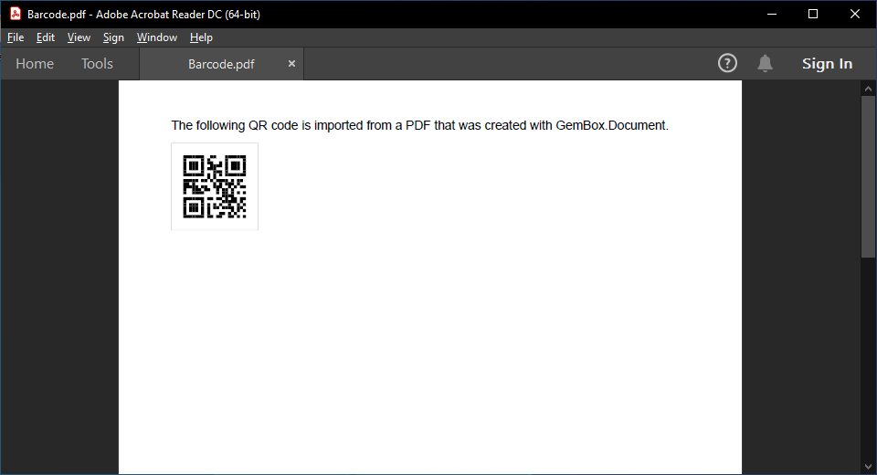 PDF file with added barcode content