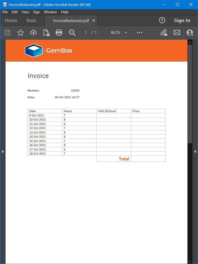 PDF file with redactions created using regex with GemBox.Pdf