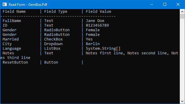 Read PDF interactive form fields from C# / VB.NET applications