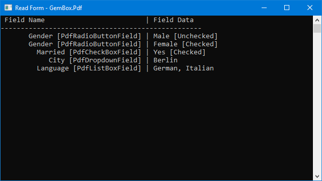 Toggle button fields and choice fields read with GemBox.Pdf