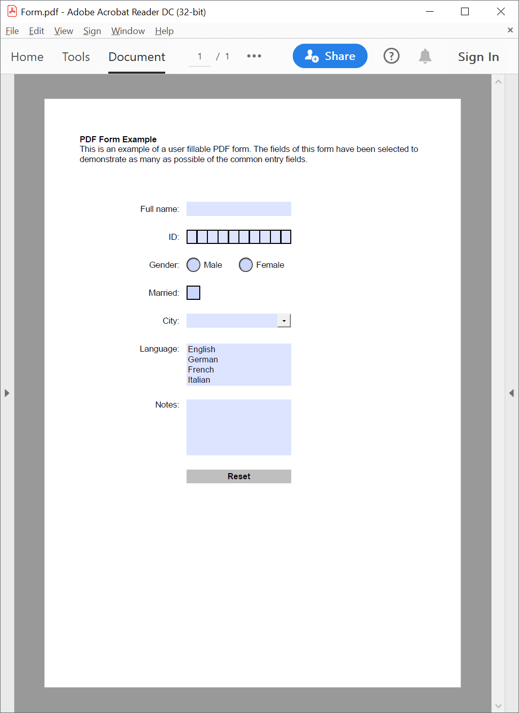PDF interactive form fields created with GemBox.Pdf