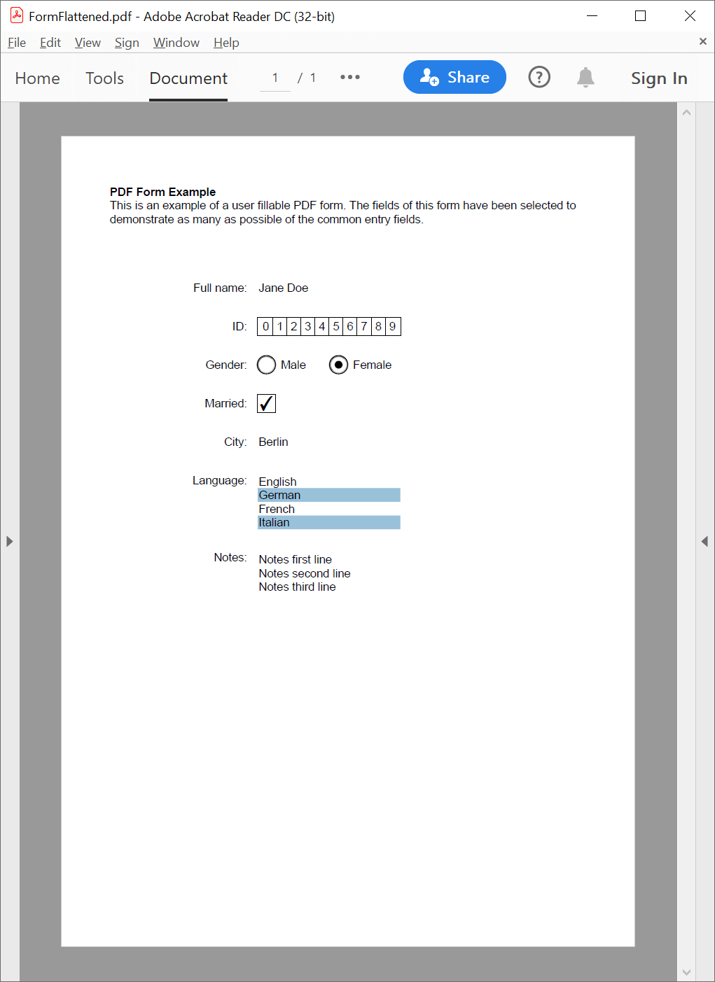PDF interactive form fields flattened with GemBox.Pdf
