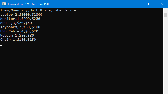 Content migrated with preserved structural integrity from PDF to CSV generated from GemBox.Pdf