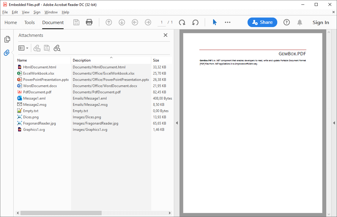 PDF document with files embedded using GemBox.Pdf