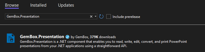 Install GemBox.Presentation NuGet package