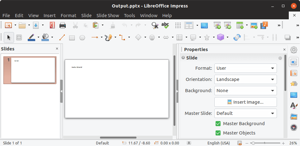 Generated PowerPoint presentation from .NET Core application running on Linux (Ubuntu)