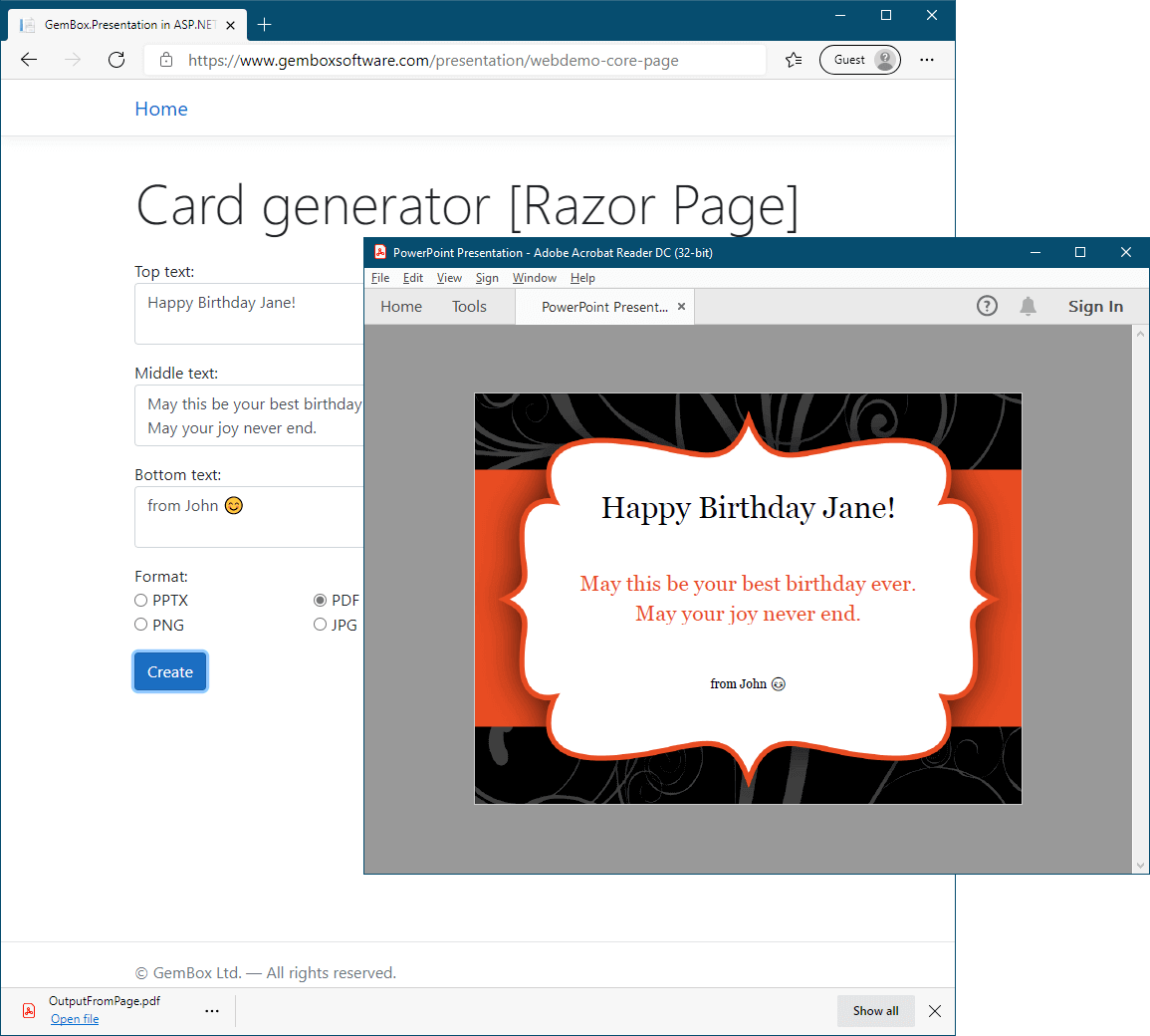 Sending data from Razor page and generating PDF file in ASP.NET Core Razor Pages application