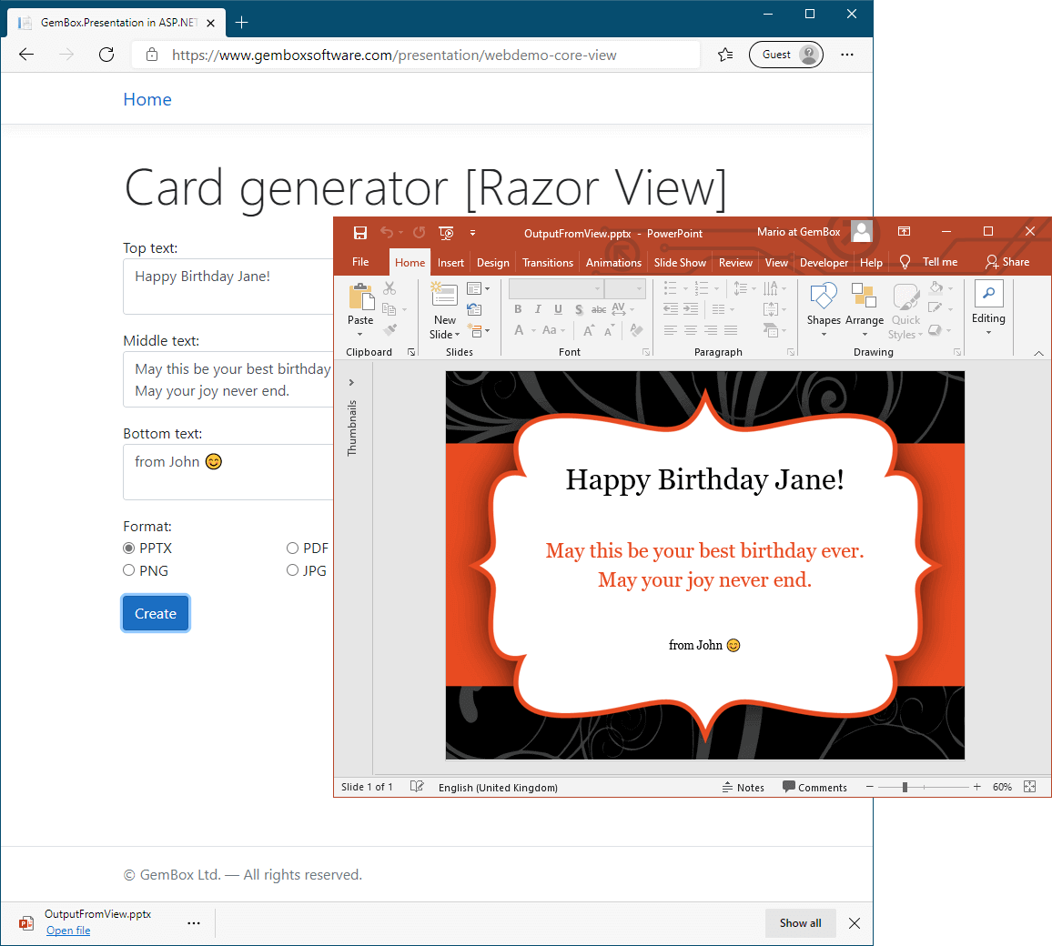 Create PowerPoint (PPTX) or PDF from ASP.NET Core application