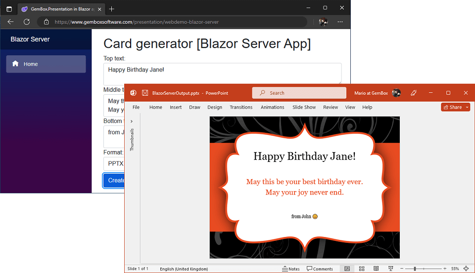 Generating a PPTX file from Blazor Server app