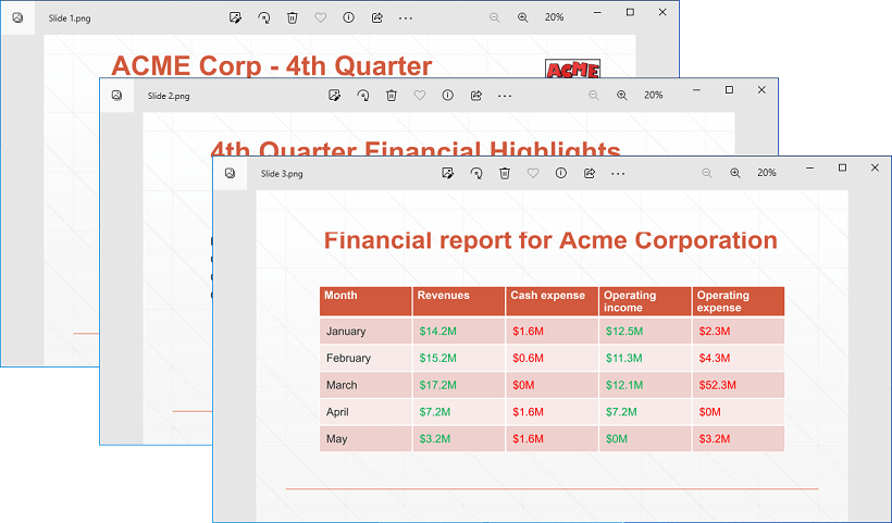 Converted PowerPoint slides to PNG images in C# and VB.NET