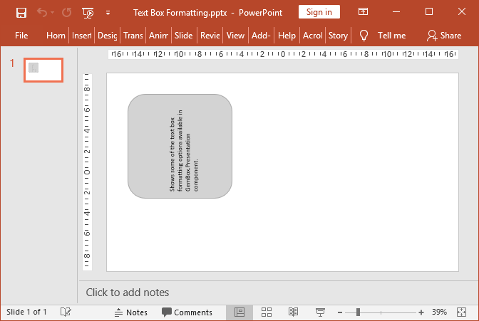 PowerPoint text box formatted with GemBox.Presentation