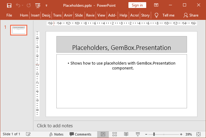 PowerPoint placeholders created with GemBox.Presentation