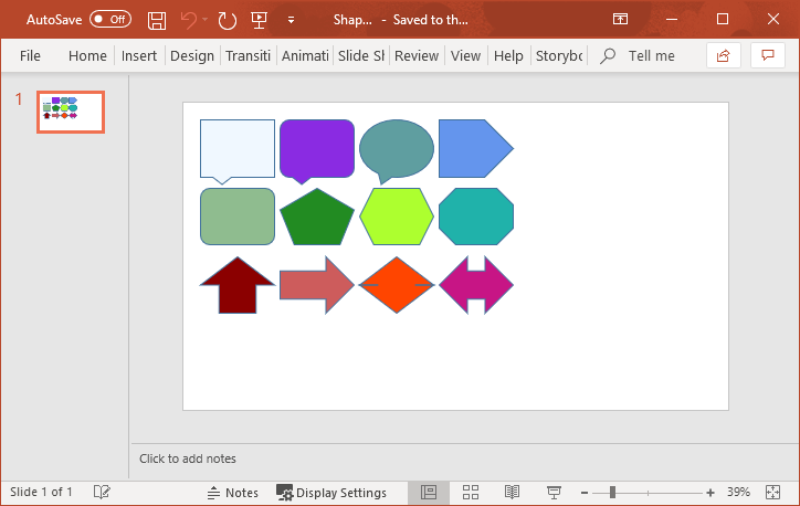 PowerPoint shapes created with GemBox.Presentation