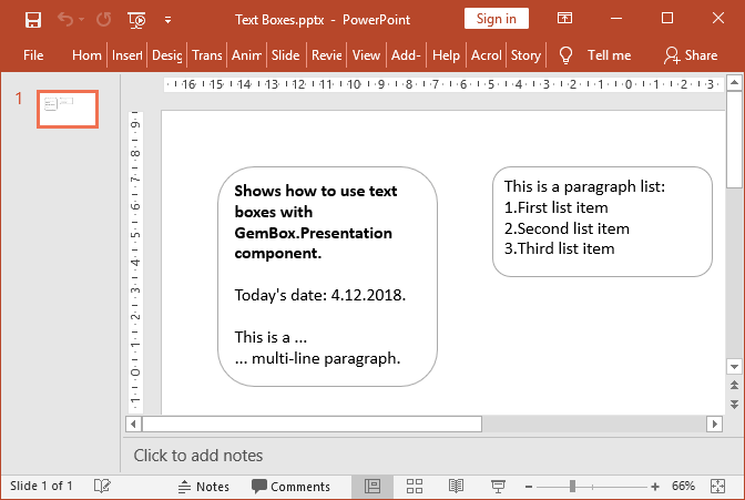 Text Boxes | GemBox.Presentation Example