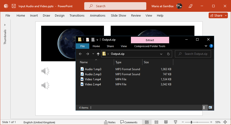 PowerPoint audio and video exported with GemBox.Presentation