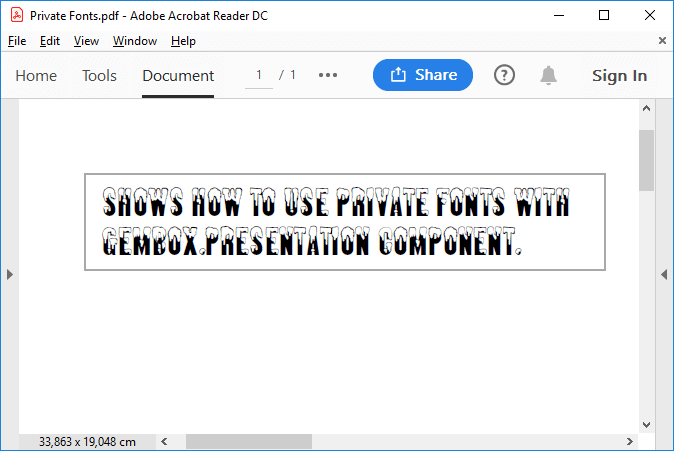Presentation that uses private font