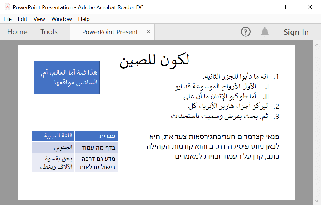 Screenshot of converted PDF Converted PDF with bidiretional text