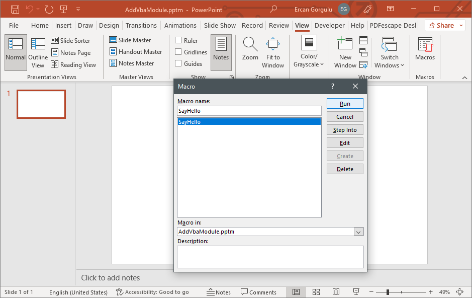 VBA Macros in PowerPoint using C# and VB.NET