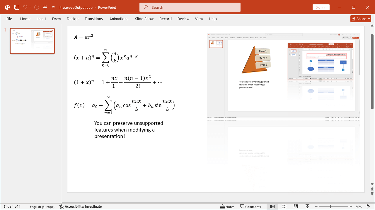 Preservation of unsupported PowerPoint features in C# and VB.NET