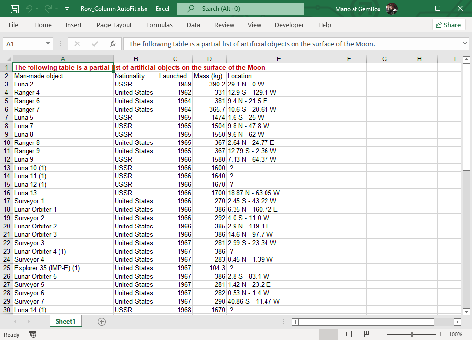 Excel columns autofitted with GemBox.Spreadsheet