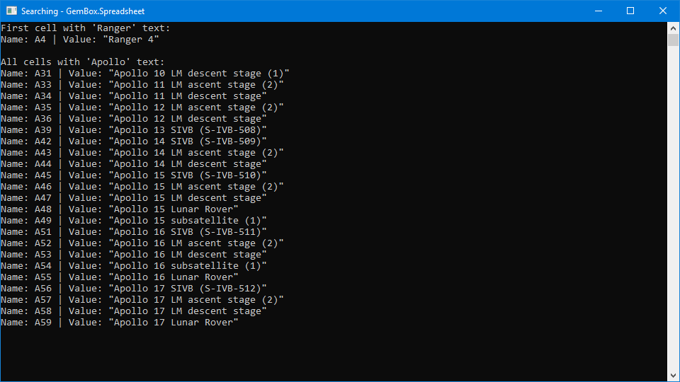 Excel search with GemBox.Spreadsheet