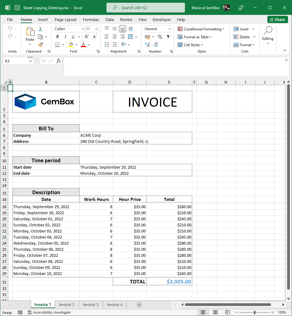 Copying and deleting Excel worksheets