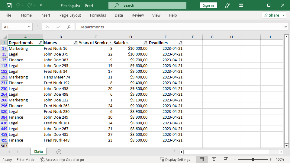 Excel AutoFilter applied with GemBox.Spreadsheet