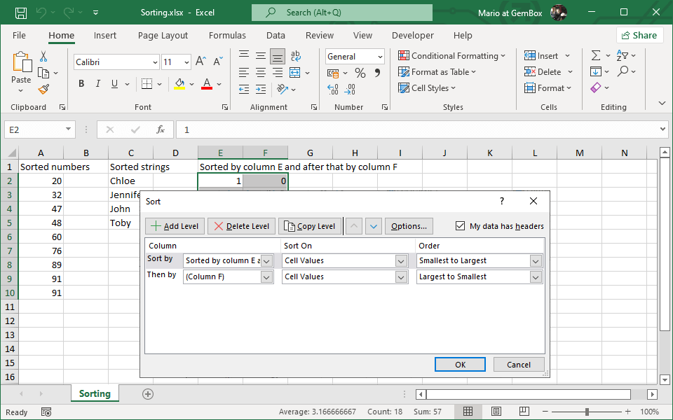 Excel sort applied with GemBox.Spreadsheet