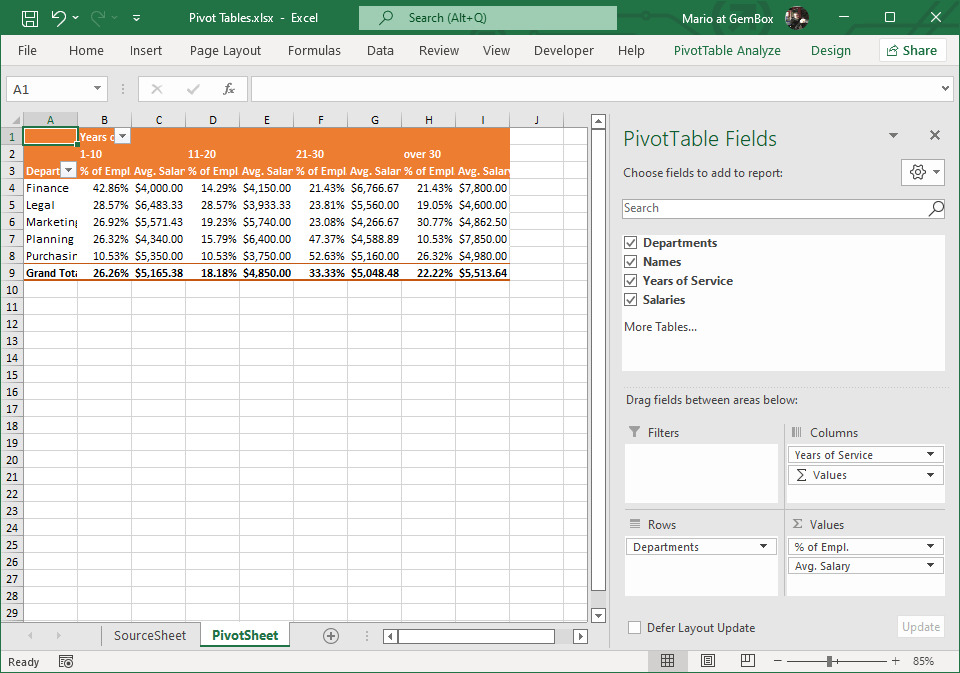 Screenshot of Excel Pivot Table created with GemBox.Spreadsheet Excel Pivot Table created with GemBox.Spreadsheet