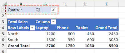 Pivot table with a report (page) filter created with GemBox.Spreadsheet