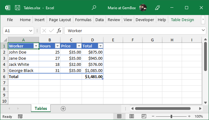 Create Excel Tables from C# / VB.NET application