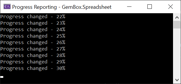 The progress reported with GemBox.Spreadsheet
