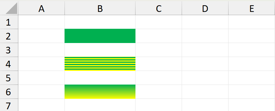 Excel cell solid, pattern, and gradient fills created with GemBox.Spreadsheet