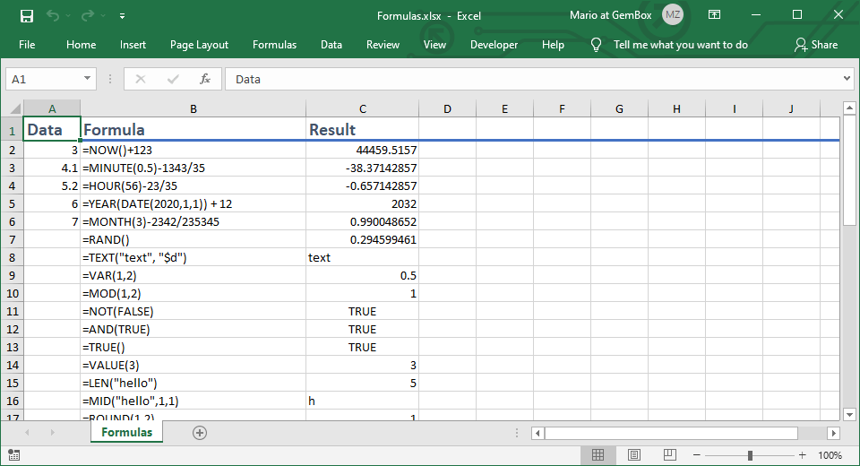 Reading and writing Excel cell formulas