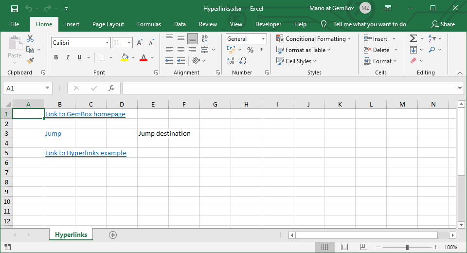 Screenshot of Excel cell hyperlinks Adding Excel cell hyperlinks with a destination cell or URL