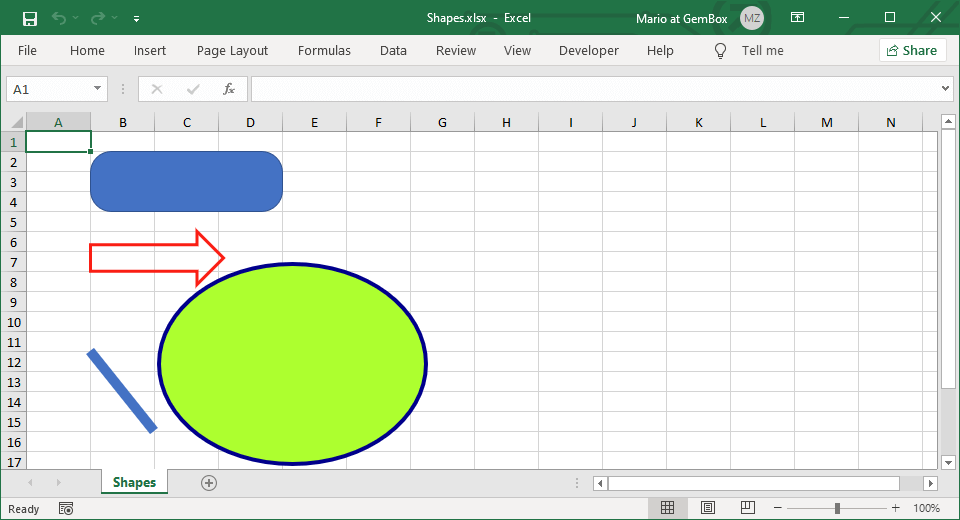 Excel workbook with Shape elements