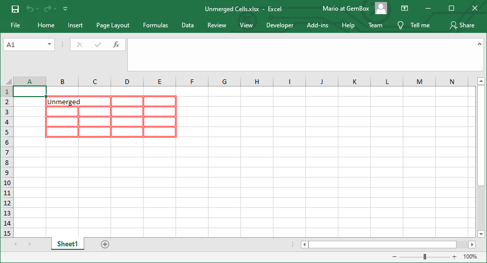 Saving an Excel file with unmerged range of cells in C# and VB.NET