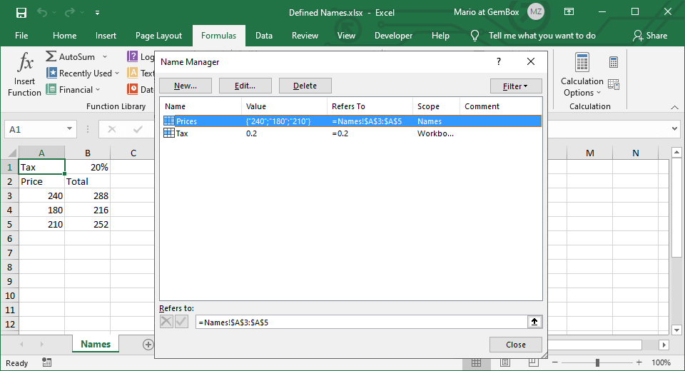 Adding and retrieving defined names or named ranges in Excel file from C# and VB.NET