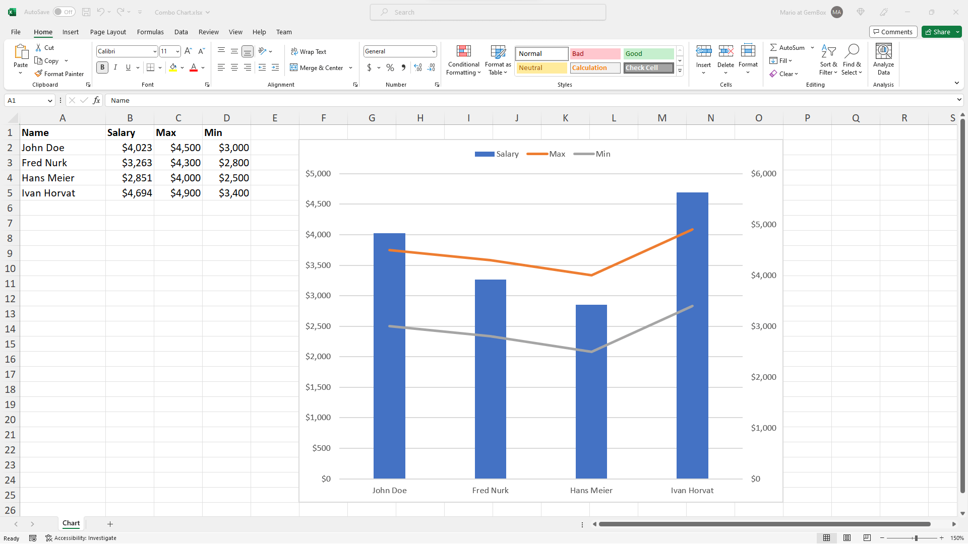 Excel combo chart created in C# and VB.NET