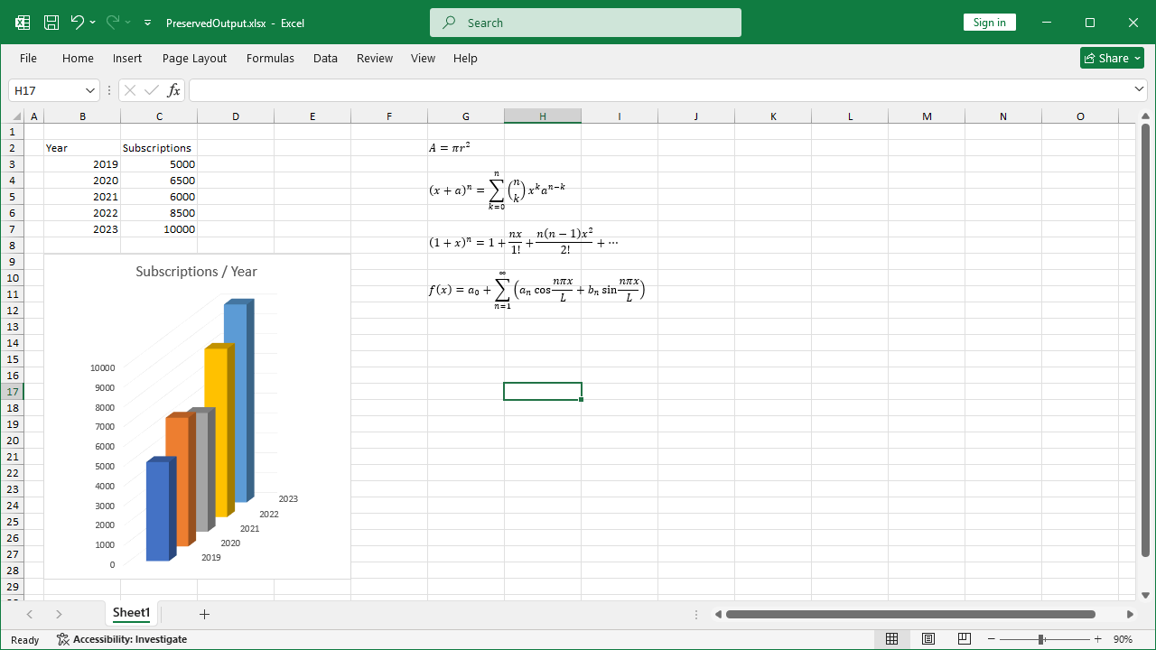 Screenshot of Excel chart preserved with GemBox.Spreadsheet Excel chart preserved with GemBox.Spreadsheet