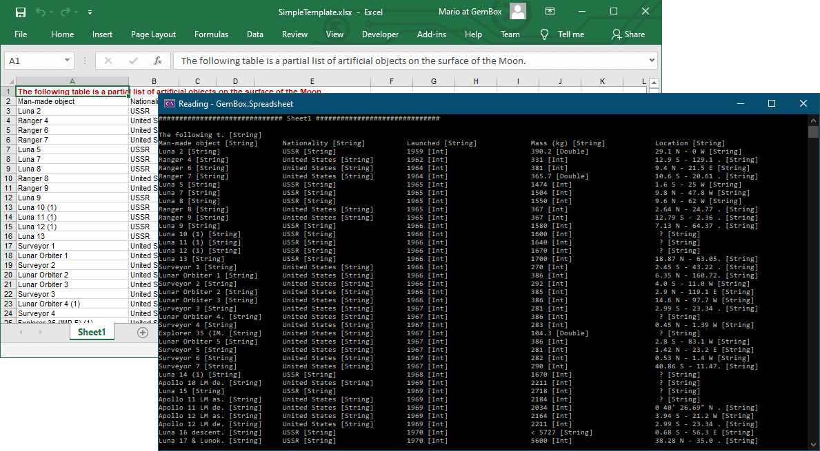 Open and read Excel files from C# / VB.NET applications