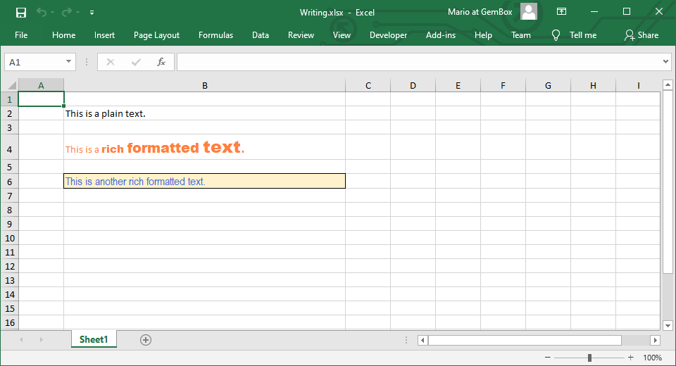 Creating and writing Excel workbook's text with rich formatting in C# and VB.NET