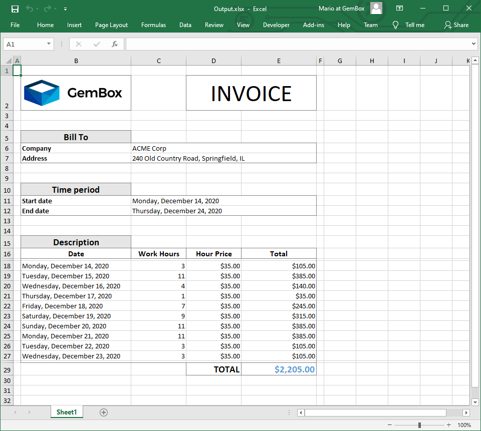 google excel template