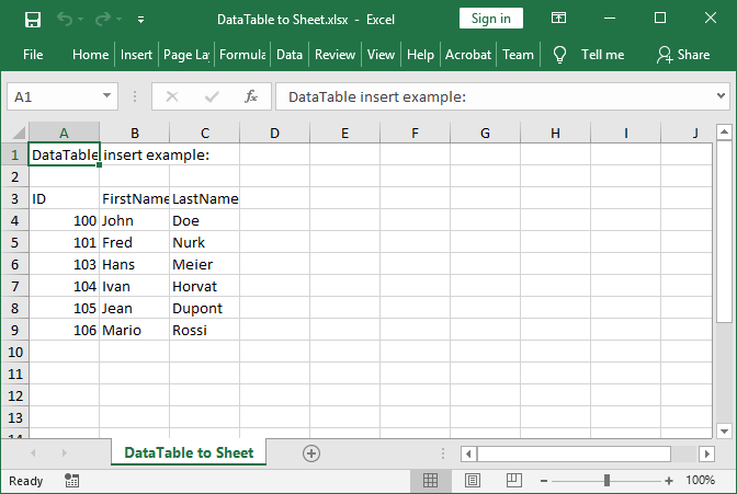 Exporting DataTable and DataSet to Excel in C# and VB.NET 