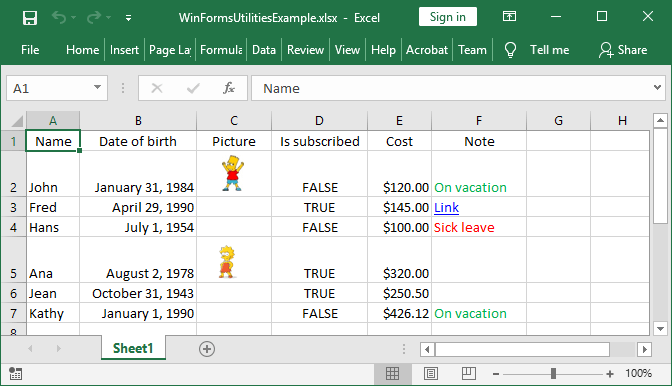 Excel file imported to a Windows Forms application with GemBox.Spreadsheet