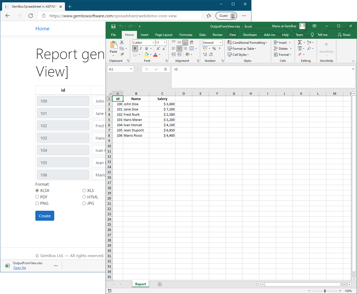Create Excel (XLSX) or PDF from ASP.NET Core application