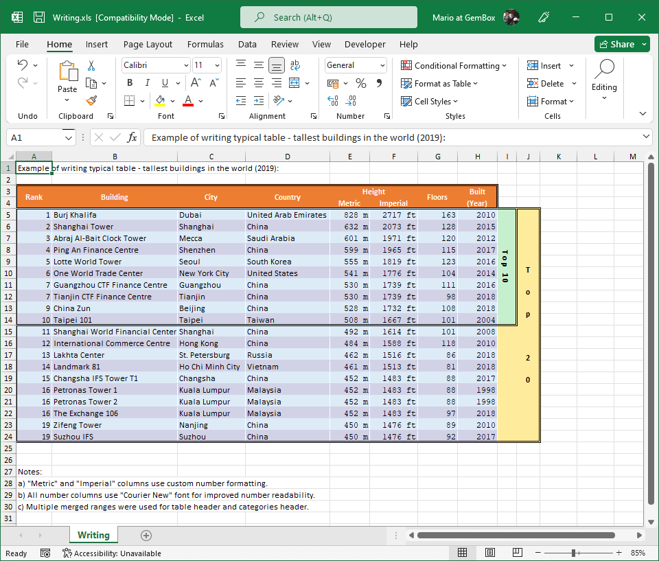 Write and save XLS file in C# and VB.NET | GemBox.Spreadsheet Example