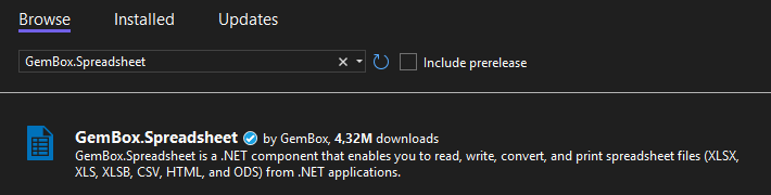 Install GemBox.Spreadsheet NuGet package