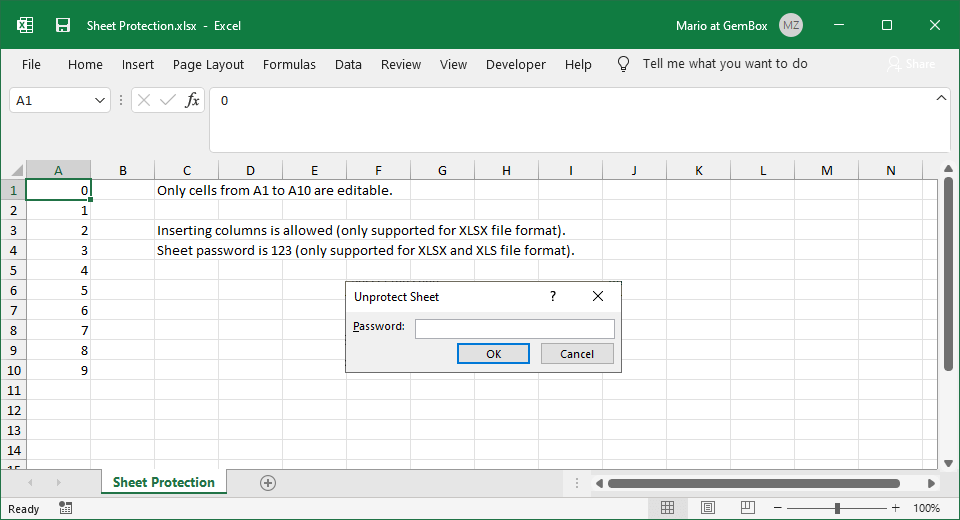 Excel worksheet protection | GemBox.Spreadsheet Example